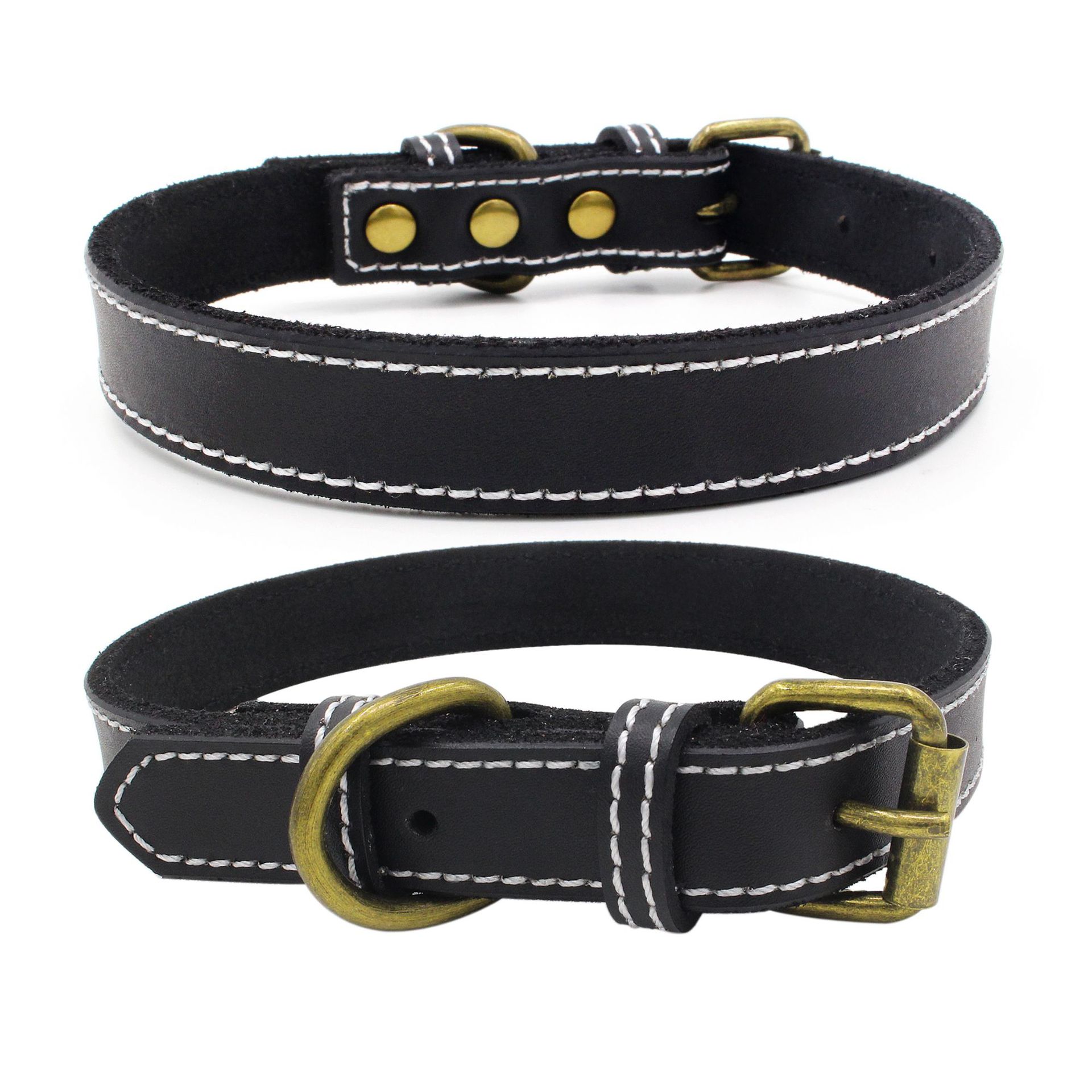 Collier en cuir véritable rembourré pour animal de compagnie, pour petits, moyens et grands chiens, Pitbull Labrador, ceinture ajustable avec boucle pour chiot: black / M