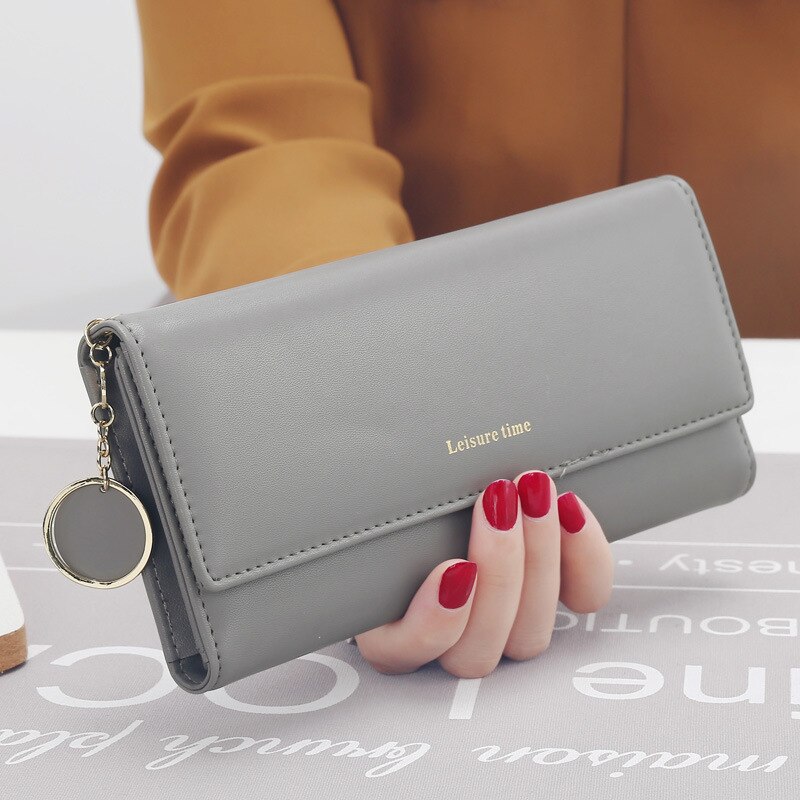 Women Wallets Long Style Multi-functional Wallet Purse Fresh PU Leather Female Clutch Card Holder: Gray