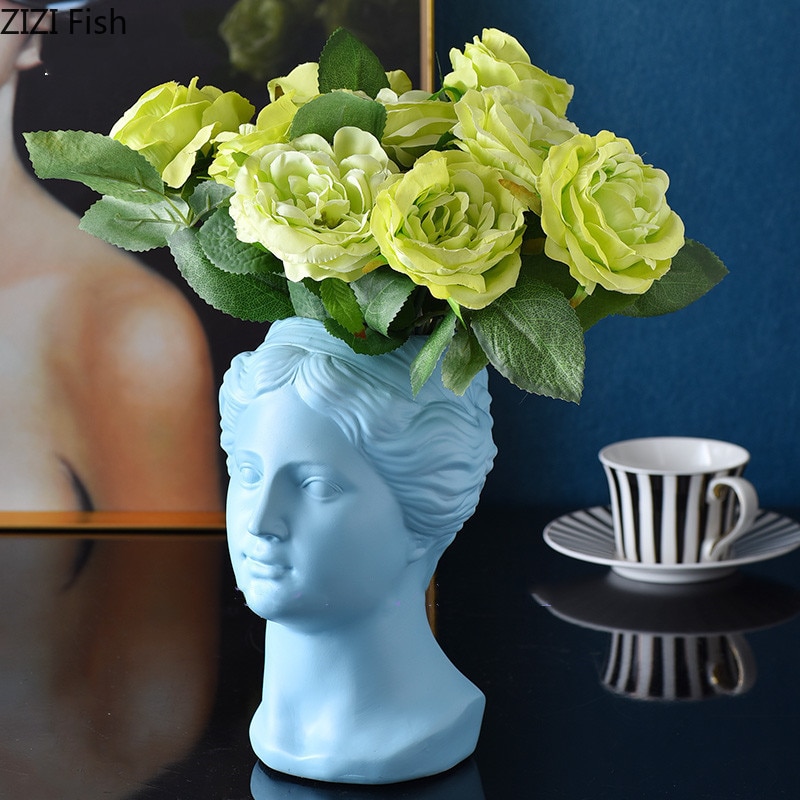Nordisk harpiks menneskehoved vase blomstervase skulptur moderne hjem dekorative ornamenter blomsterarrangement venus david