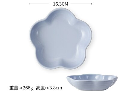 Céramique en forme de fleur profonde multicolore | Plat, soupe au riz, assiette à spaghetti, bol de collation aux fruits, assiettes à salade, fournitures de table pf9064: blue-M