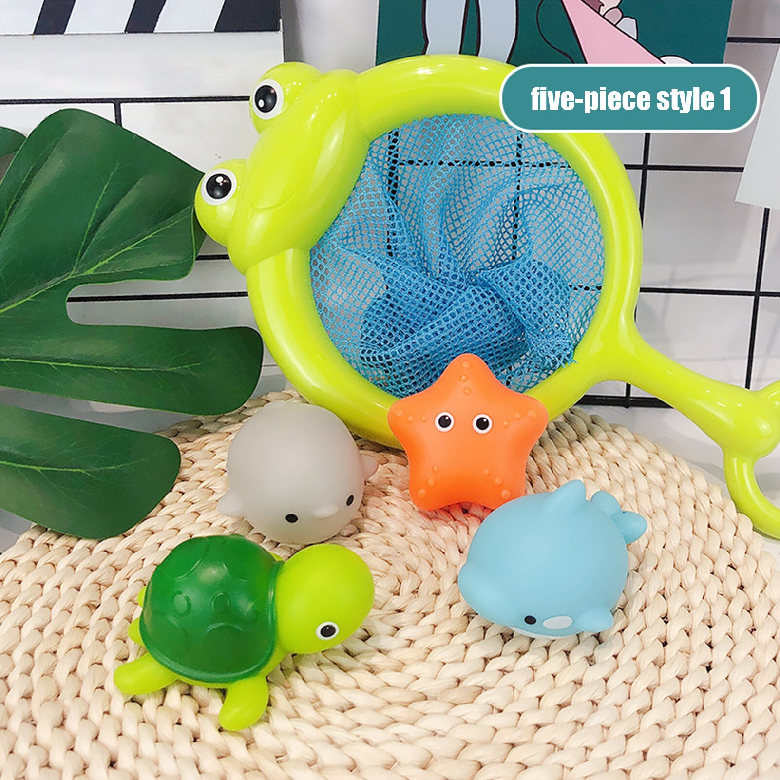 5pcs Baby Cartoon Tortoise Dolphin Catching Classic Shower Bath Toy Lighten Swimming Bathing Shower Educational Toys