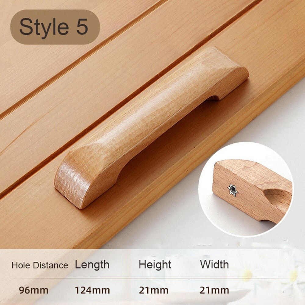 Wood Solid Wooden Cabinet Knob Kitchen Cabinet Furniture Handle Knob Door Drawer Wood Pull Handle Knobs Hardware: 5