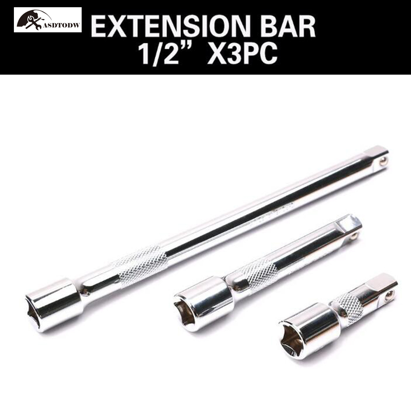 3-Piece/9-Piece Extension Bar Set 1/4", 3/8" and 1/2" Drive Socket Extensions: 3pcs 1-2