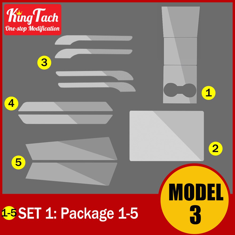 Protective Film For TESLA MODEL 3 Central Control Panel/Switch/Screen Tempered/Door Handle Pedal Pillar/Rearview Lens/Headlight: set 1