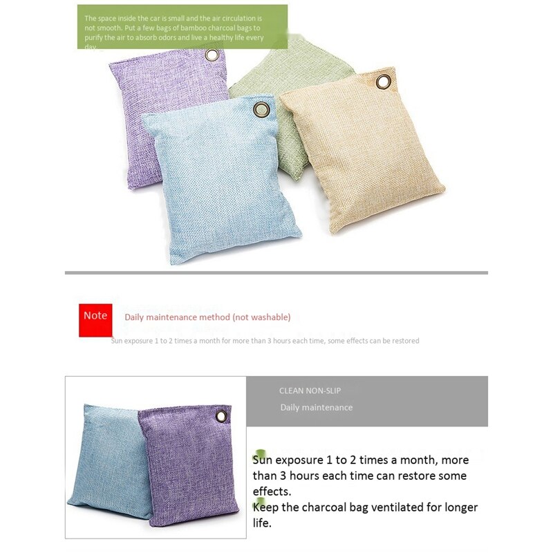 Bolsa de carbón de bambú para desodorización de coche, bolsa de carbón activado para desodorización de coche, elimina el formaldehído y el olor, paquete de 4 Uds.