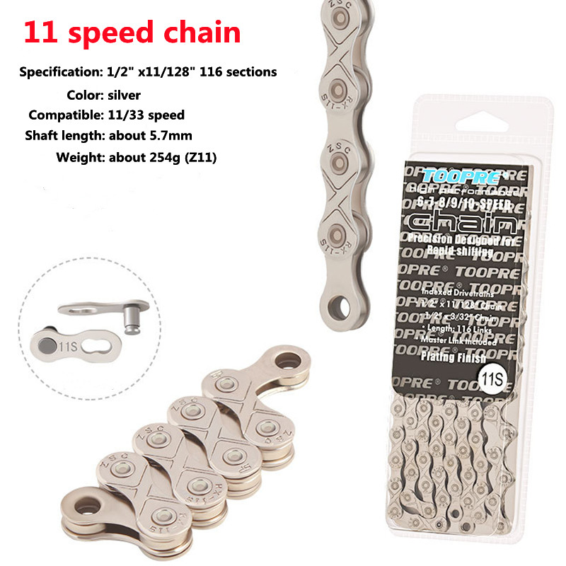 Bicycle Chain 6 7 8 9 10 11 12 Speed MTB Bike Electroplated Silver Chain Road Bicycle Chains Part 116 Links: 11  Speed Silver