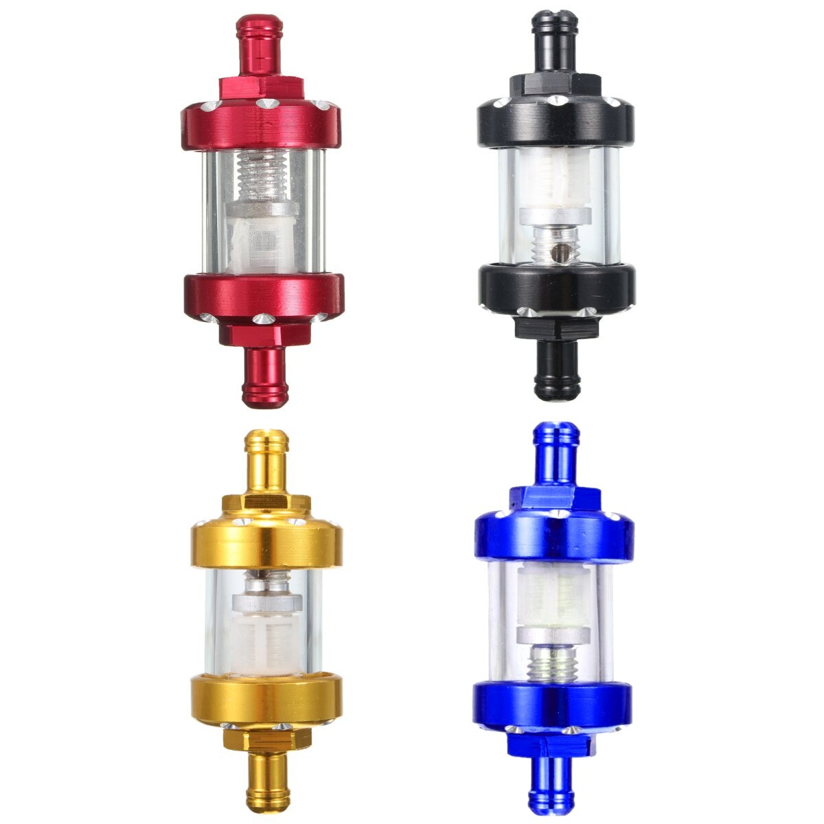 Filtro de combustible para motocicleta 1/4 ''6mm filtro de combustible transparente en línea corto filtro de combustible aleación de aluminio filtros de Auto 69mm de largo