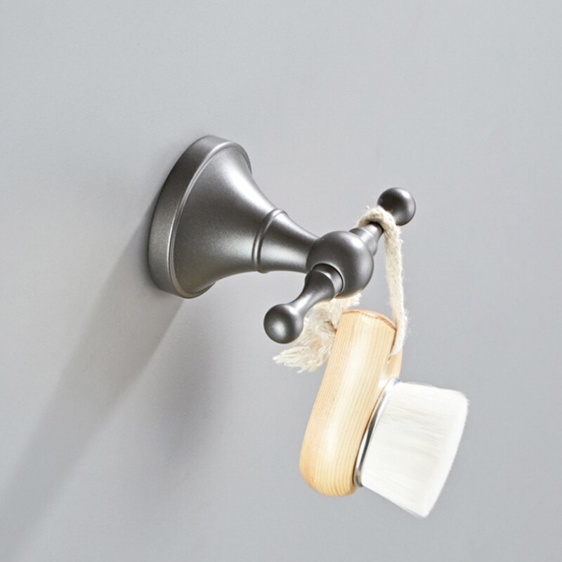 Grey Bathroom Hardware Set Brass Wall Mouted Toilet Brush Holder WC Paper Towel Roll Rack Soap Dish Bath Accessories Equipment: Robe hook