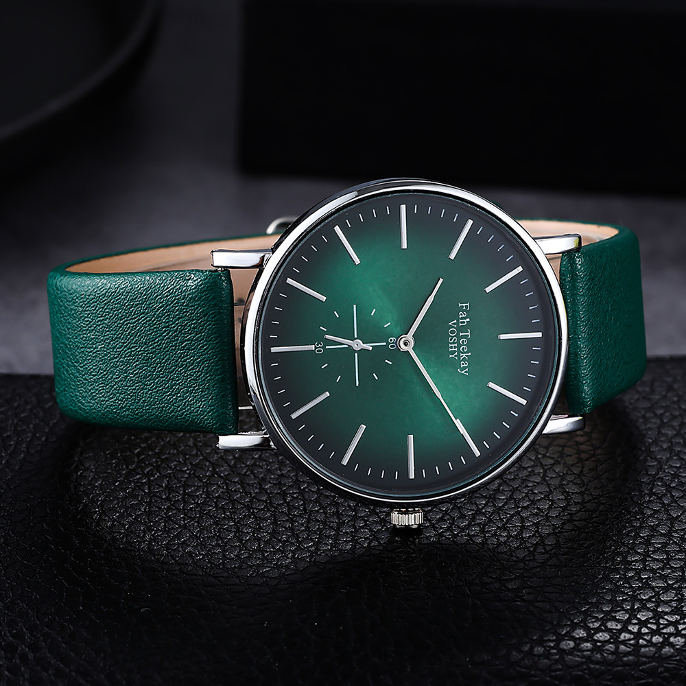Vrouwen mannen Horloges lederen Mode toevallige eenvoudige Zwart groen dames armband klok Lichtmetalen Quartz Horloge relogio feminino # ASS