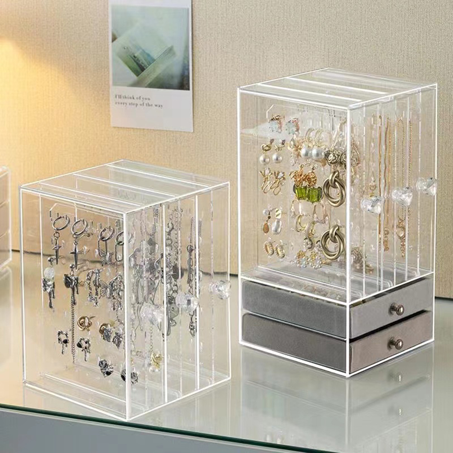 Vetrina trasparente per orecchini e collane, custodia in plastica Vintage ▾ con cassetti per bracciali, anelli e accessori