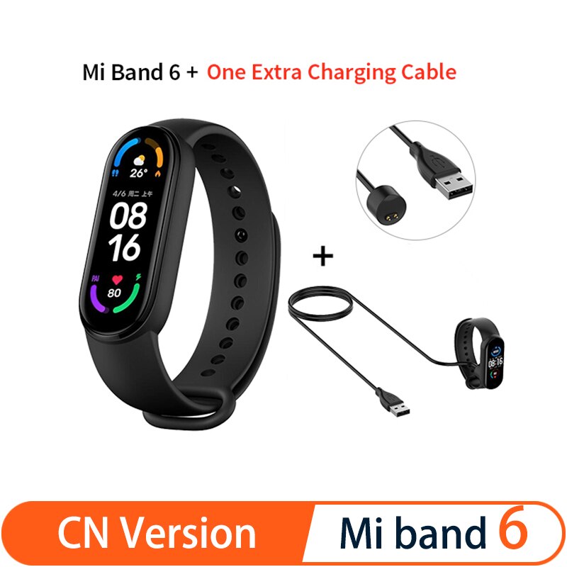 Xiaomi Mi Band 6 Smart Bracelet 5 Color AMOLED Screen Miband 6 Blood Oxygen Fitness Traker Bluetooth Waterproof Smart Band: CN add Cable