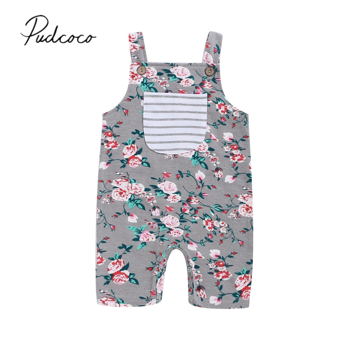 Baby Summer Clothing Newborn Baby Girl Floral Clothes Sleeveless Romper Pocket Jumpsuit Bib Pants Outfit
