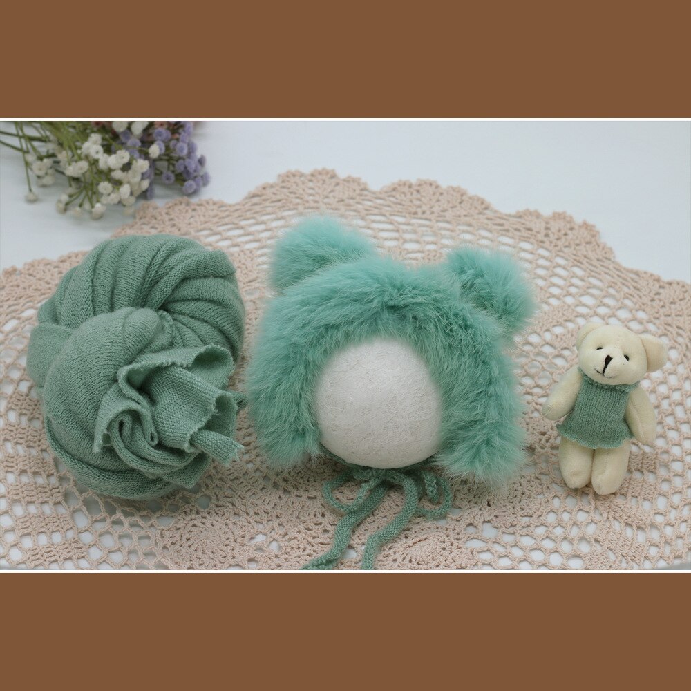 3pcs/set Newborn Photography Props Blanket Hat Baby Photography Wrap Props Bear Doll Baby Photo Shoot Accessories