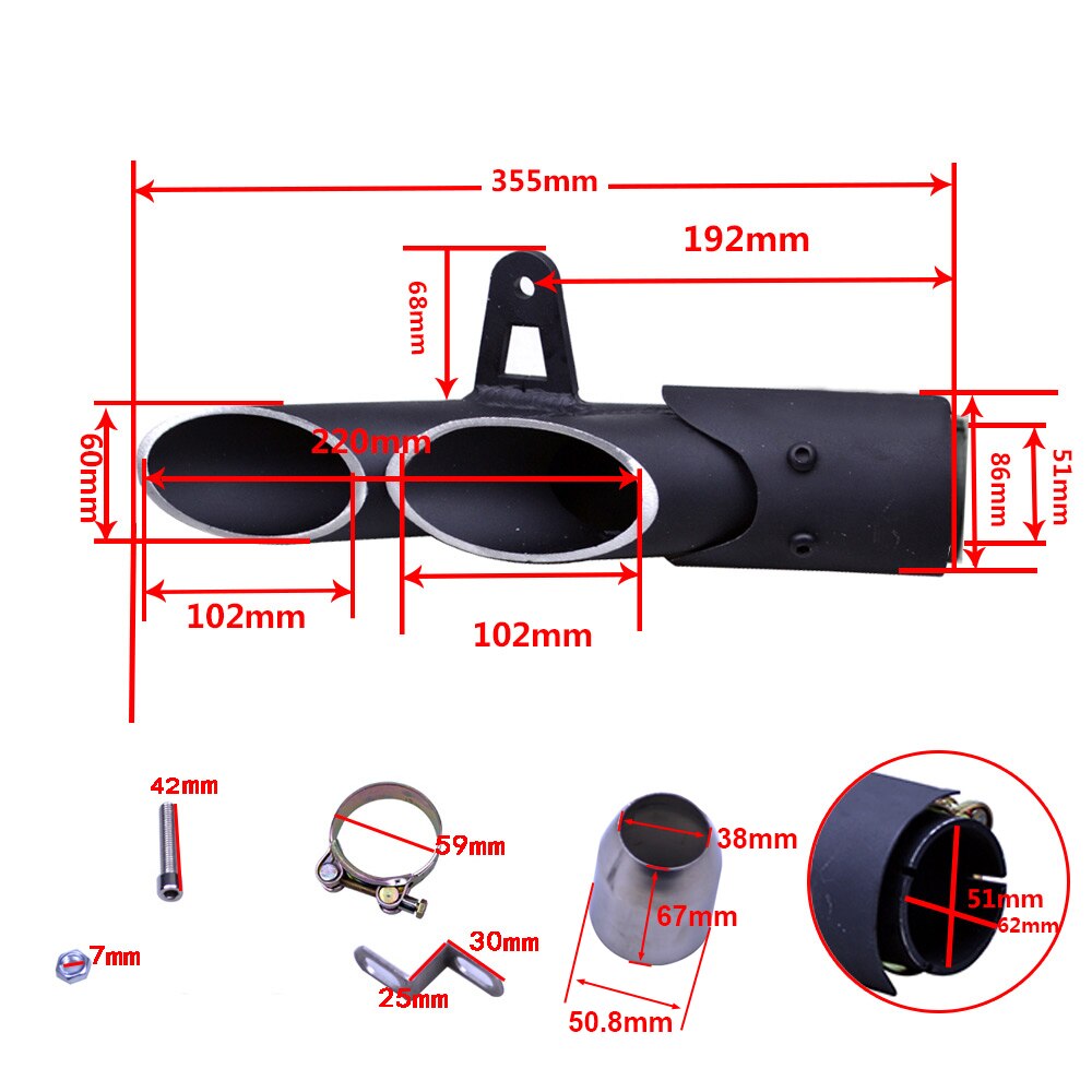 FLYPIG silenciador de escape Universal de acero inoxidable tubo de escape deslizante en 38mm-51mm motocicleta Dirt Street Bike Scooter ATV Quad