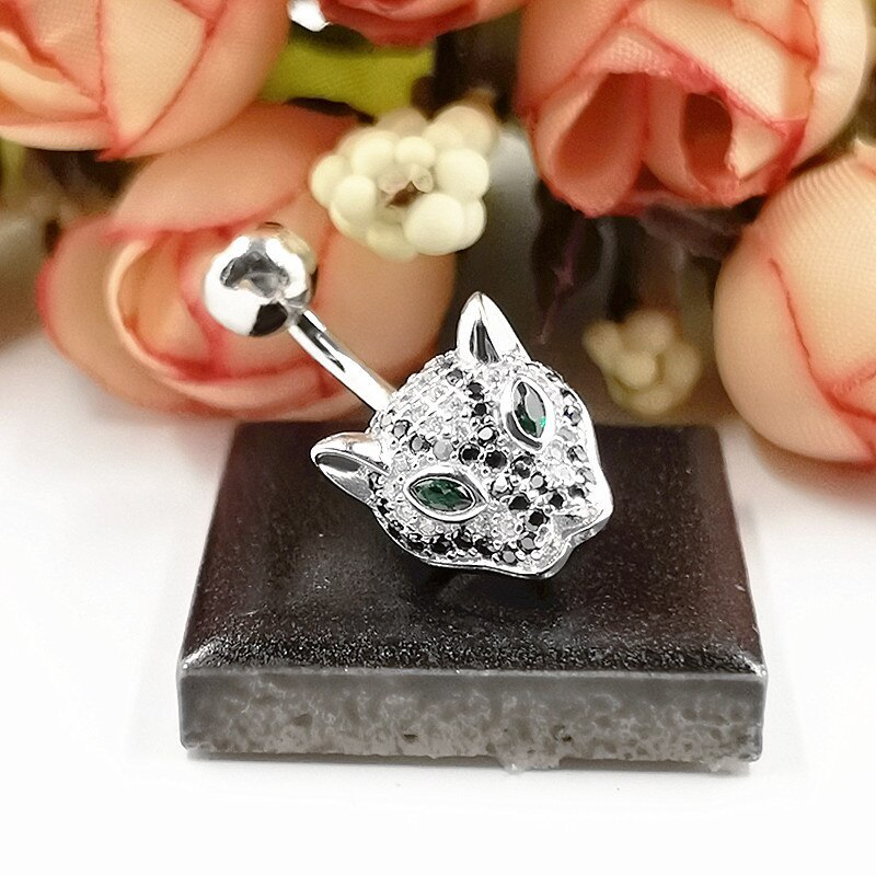 HelloLook 925 Sterling Silber Leopard Kopf Körper Schmuck Bauchnabel Ring Verhindern Allergie Nickel Freies Körper durchbohren