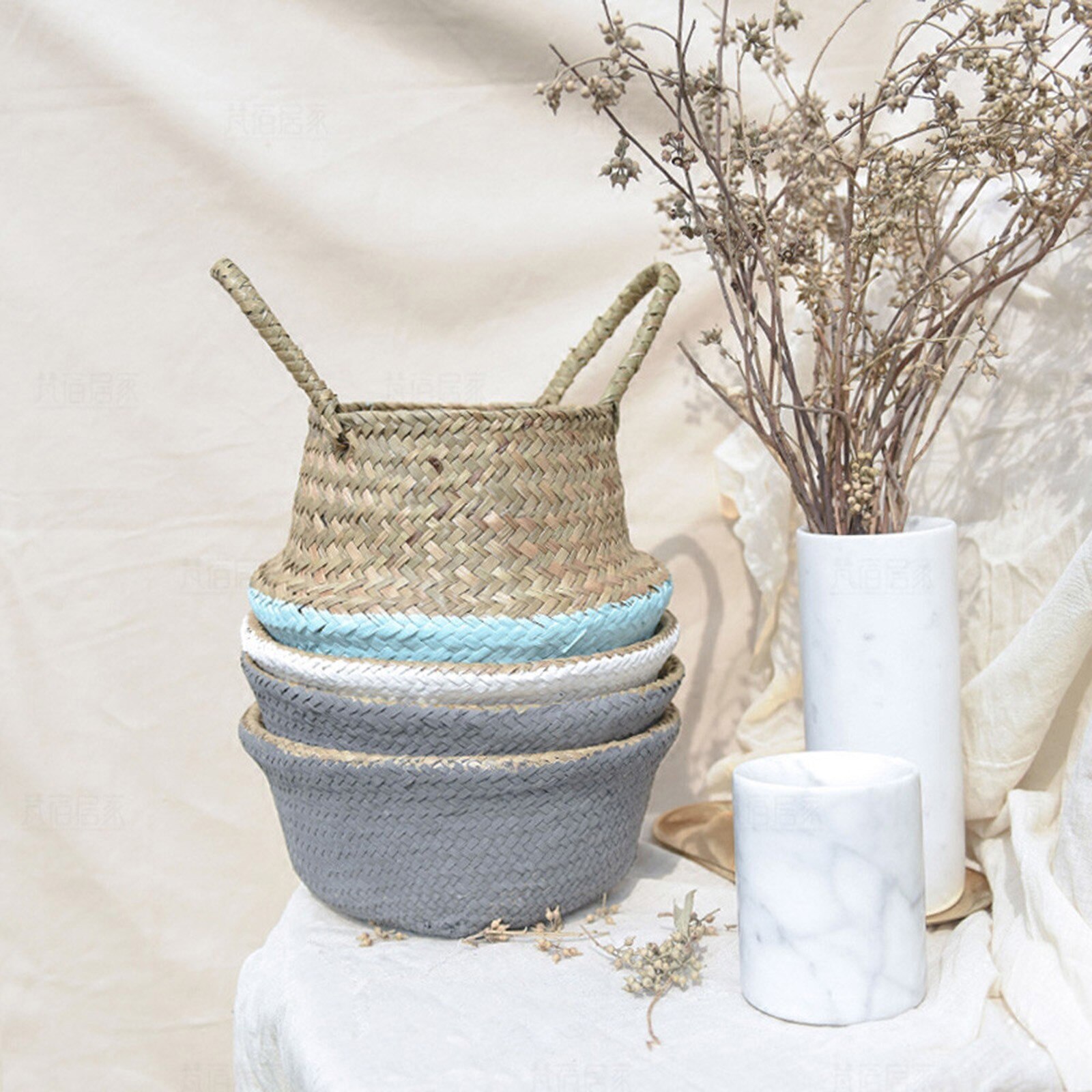 Seagrass Wicker Basket Wicker Basket Flower Pot Folding Basket Rattan Hanging Flower Pot Dirty Laundry Hamper Storage Basket