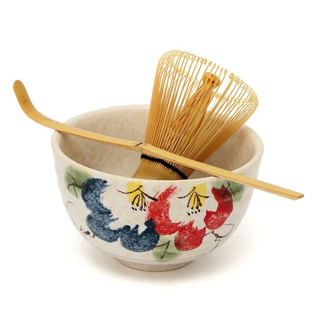 3Pcs Sets Theeceremonie Matcha Keramische Thee Kom Bamboe Thee Scoop Matcha Garde Japanse Theewaar Thee Tool 4 Stijl matcha Kom Set: Peony set