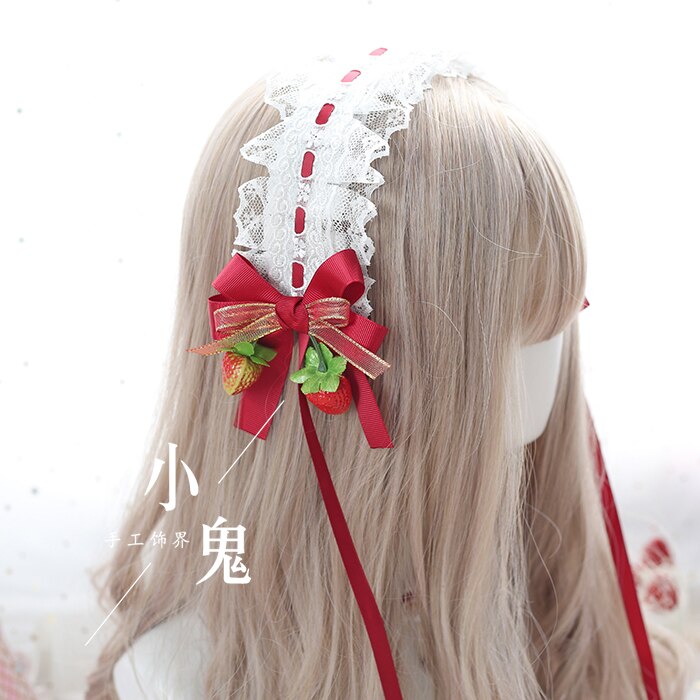 Japonais doux Lolita cheveux bande KC fraise épingle à cheveux accessoires de cheveux fraise cou chaîne clip bandeau: G headband (KC)