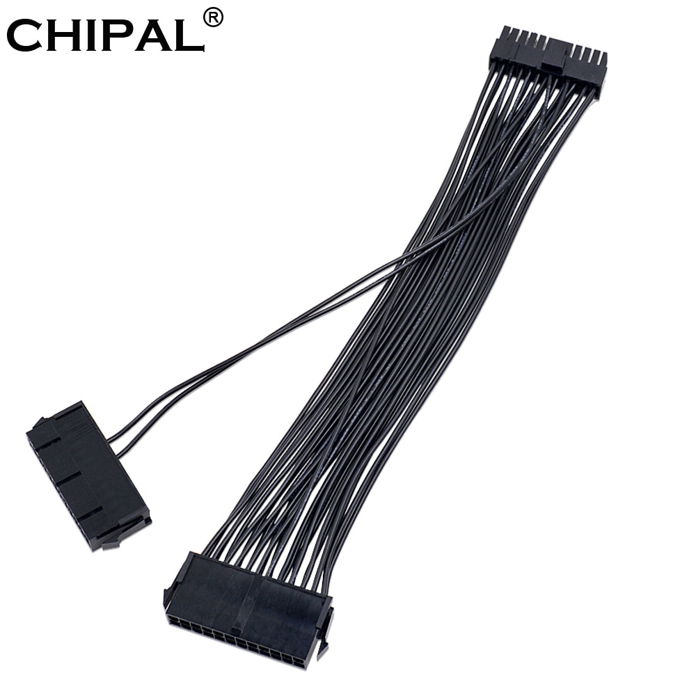 Chipal 30cm dubbla psu kabelförlängningsadapter atx 20+4 24 -stifts strömförsörjning synkroniseringsstart lägg till 2 psu riser för btc bitcoin miner mining