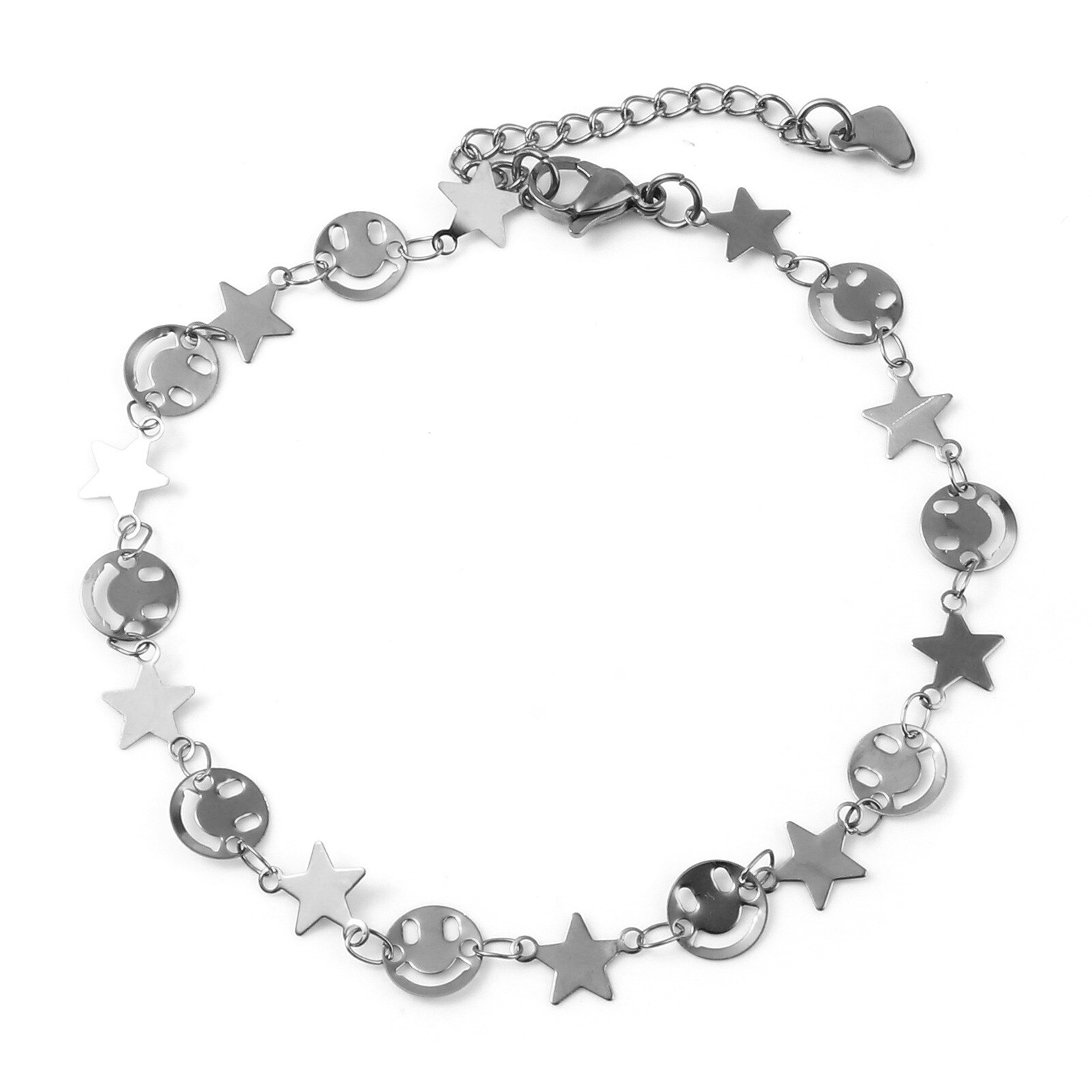 1 Pc Rvs Enkelbandje Zilveren Kleur Hart Star Moon Connector Mode Armband Enkelbandje Voet Sieraden Voor Vrouwen 23Cm lange: 03