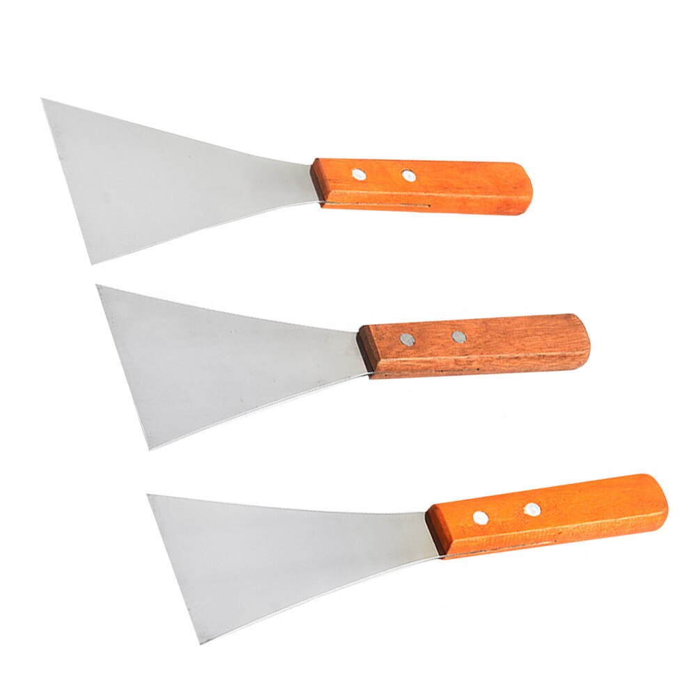 3Pcs Rvs Spatel Houten Handvat Pannenkoeken Schoppen Thuis Gebakken Schop