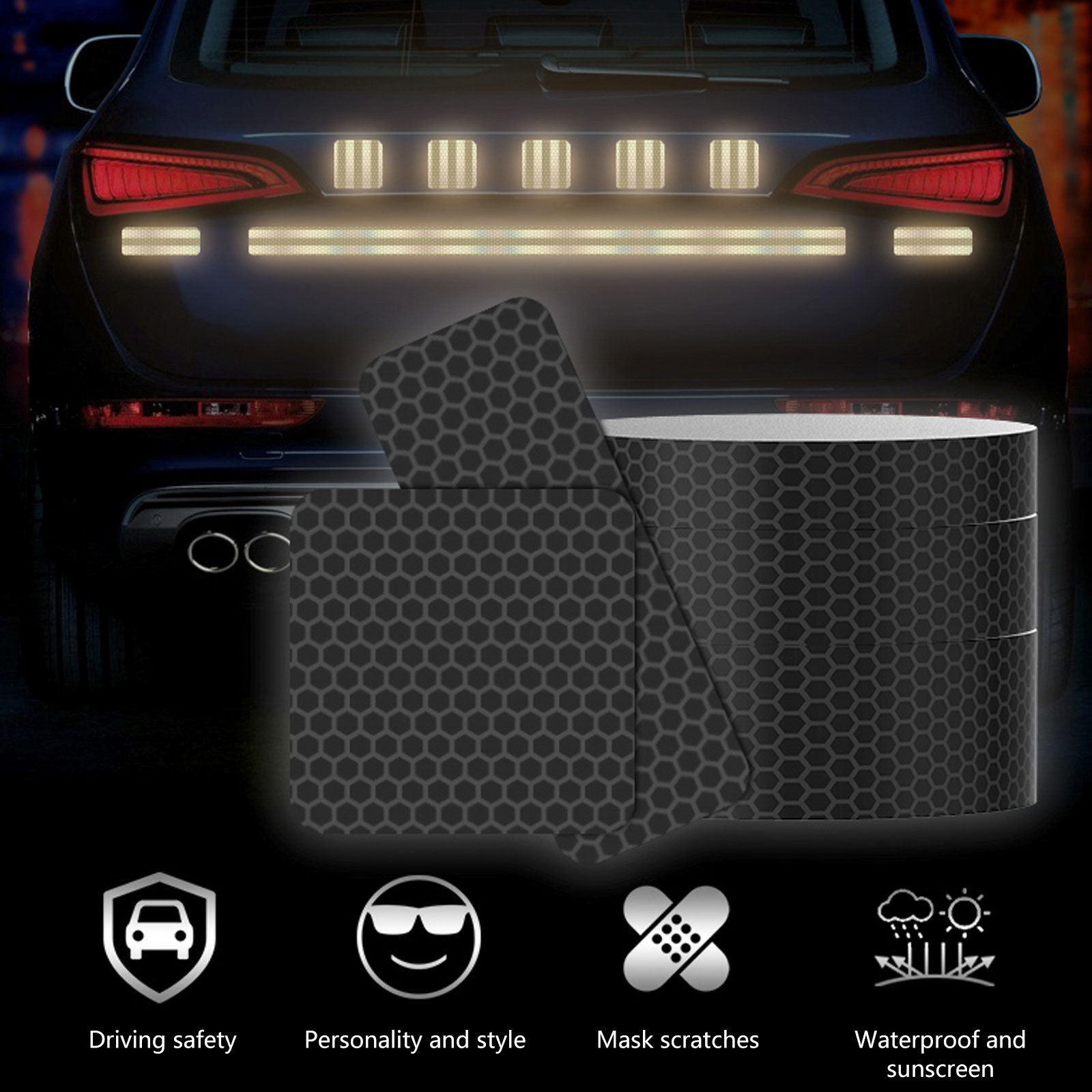 Zwarte reflecterende strips sticker zelfklevende veiligheidsmarkering waarschuwingstape fiets auto motorfiets auto styling anti kras stickers