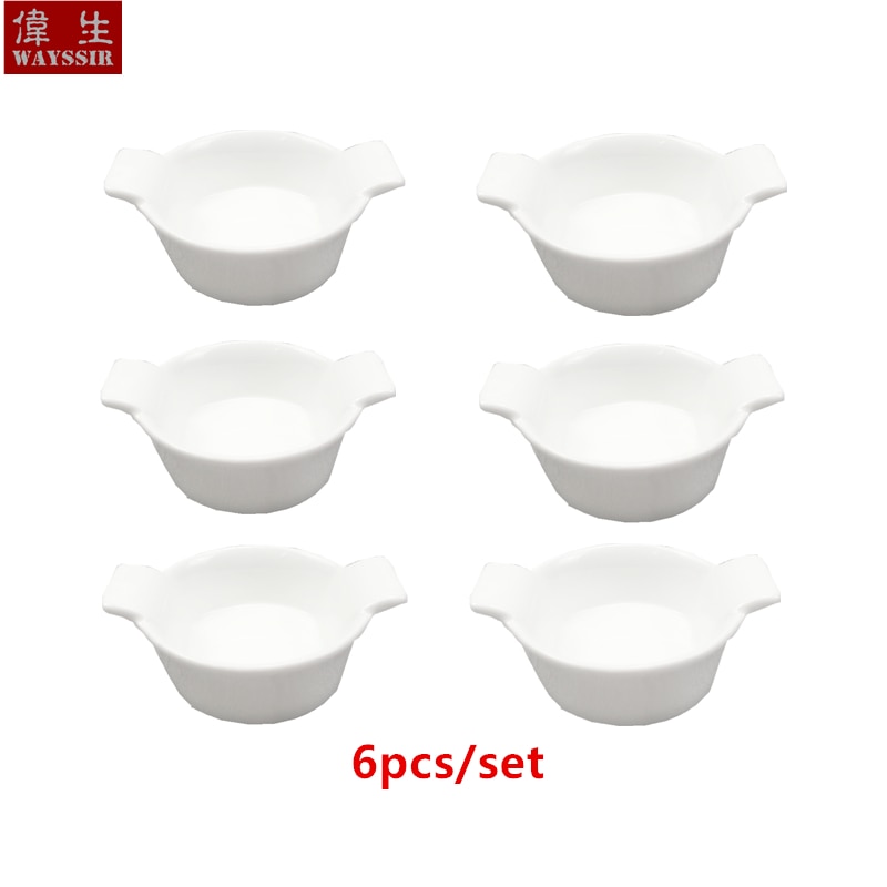 6Pcs Pan Vormige Wit Porselein Snack Schotel Hotel Ontbijt Diner Olie Sojasaus Schotel Huishoudelijke Buffet Washabi Keramiek Servies