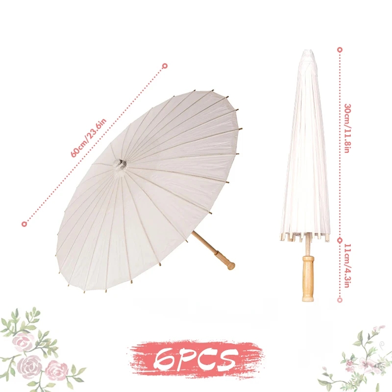 60/84cm Wedding Paper Umbrellas Chinese Wooden handle White DIY Rustic Photography Props for Baby Shower Party Wedding: WHITE