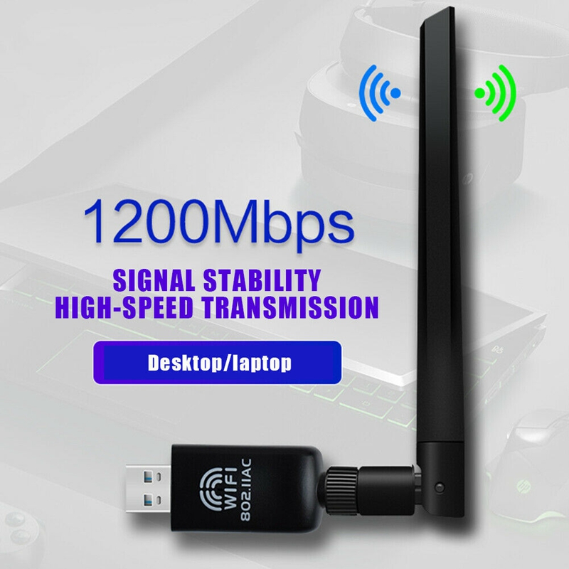 1200Mbps USB Wifi Wireless Adapter PC Network LAN Card Dual Band 2.4G/5GHz with Antenna 802.11AC