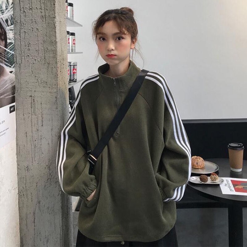 autumn women's loose stand-up collar zipper pullover long-sleeved sweater top