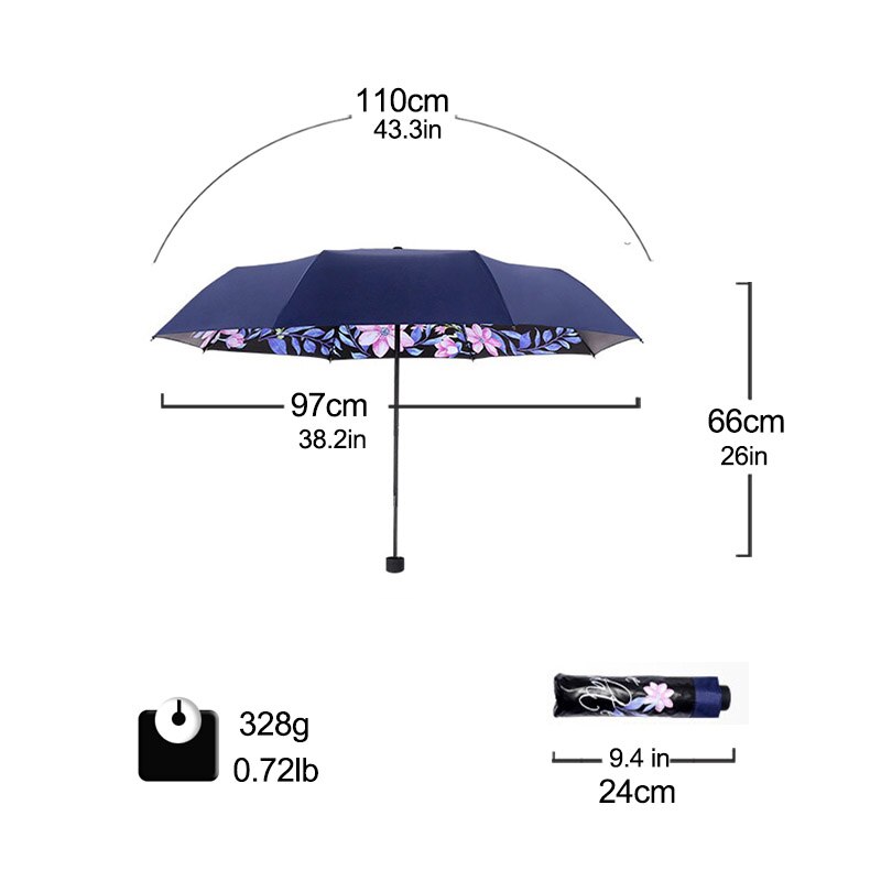 Umbrella For Women Folding Anti-UV light Flower Windproof Sun Rain Portable Black Parasol kids Umbrellas