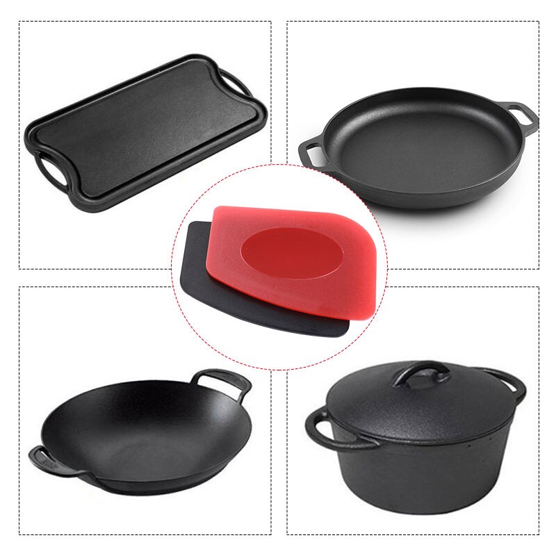2Pcs Bbq Plastic Cleaning Schraper Soepeler Gekarteld Schraper Ijzeren Pot Grill Pan Gekartelde Rand Side Schoon Keuken tool