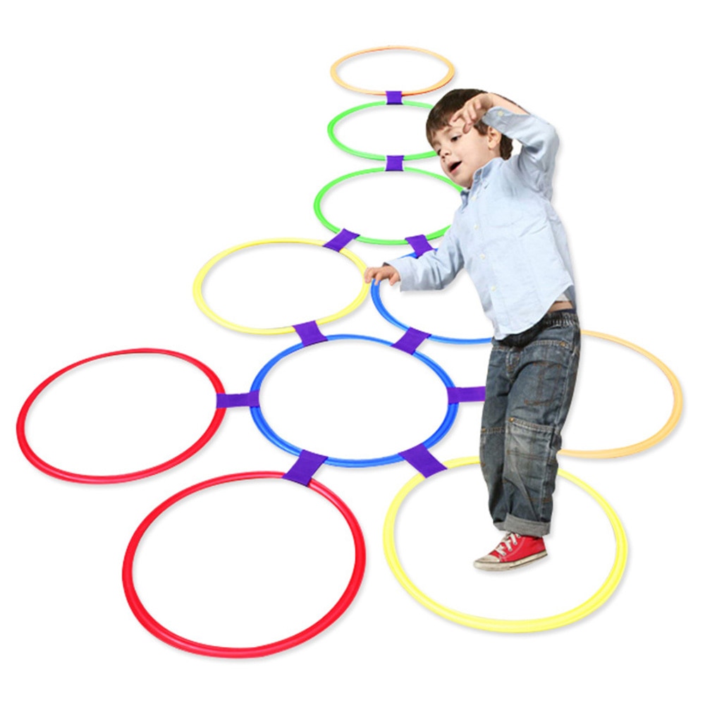 Outdoor Kids Funny Toys Lattice Jump Ring Set Game with 10 Hoops 10 Connectors for Park Play Boys Girls