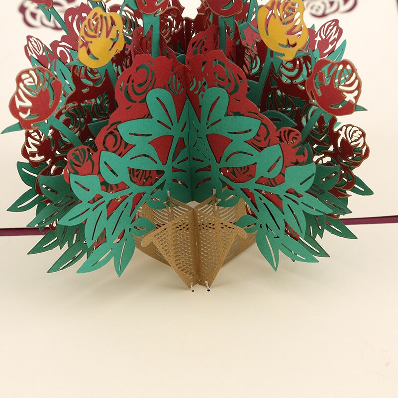 3d pop-up uitnodigingskaarten, papieren rozen, bloemenmand, verjaardagsgroetkaarten, toeristische ansichtkaart, save-the-date kaart