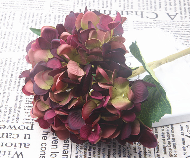 1 Branch Artificial Hydrangea Branch With False Leaf Silk Artificial Flower Wedding DIY Home Garden Decoration False Hydrangea: Jujube red