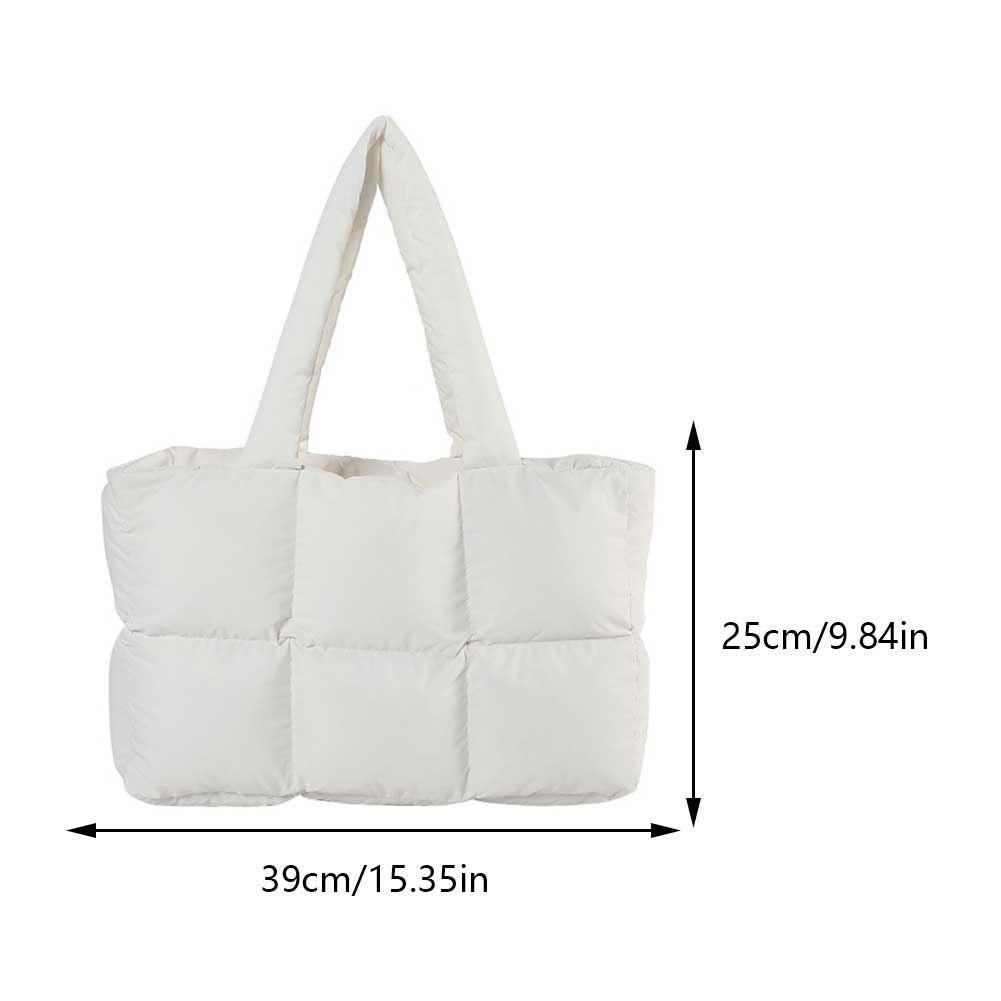 Bolsos de hombro acolchados a cuadros Retro para mujer, bolsos acolchados de invierno de Color sólido a la , bolsos de compras de gran capacidad para mujer: Blanco