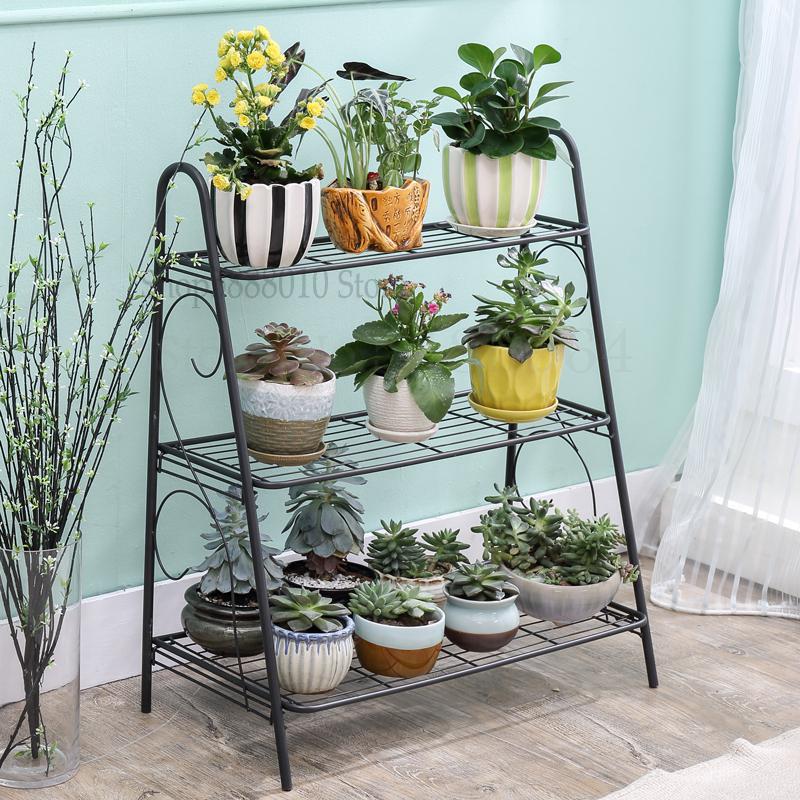 Golv blomma stå järn flerskikt vardagsrum balkong blomkruka rack vägg hängande grön rädisa kött blomma hylla: 63cm