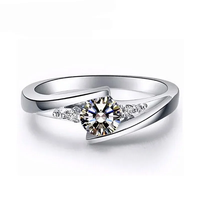 Cute Female Small Round Zircon Stone Ring Vintage Silver Color Wedding Jewelry Promise Crystal Engagement Rings For Women