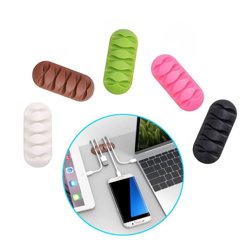 Multipurpose Desktop phone Cable Winder Earphone clip Charger Organizer Management Wire Cord fixer Silicone Holder 5 slot Strip