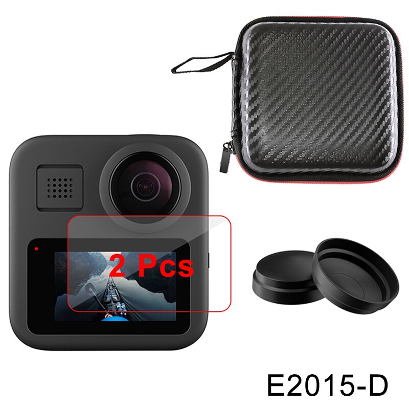Funda protectora para GoPro Max 360, tapa de objetivo, accesorios, carcasa de película de vidrio templado: E2015-D