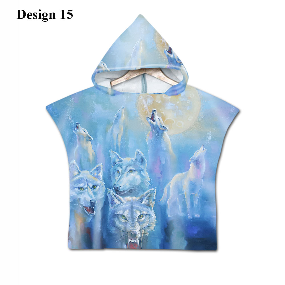 Nyhet cool varg måne enhörning baby barn barn huva handduk pool bad strand poncho handduk cape: Design 15