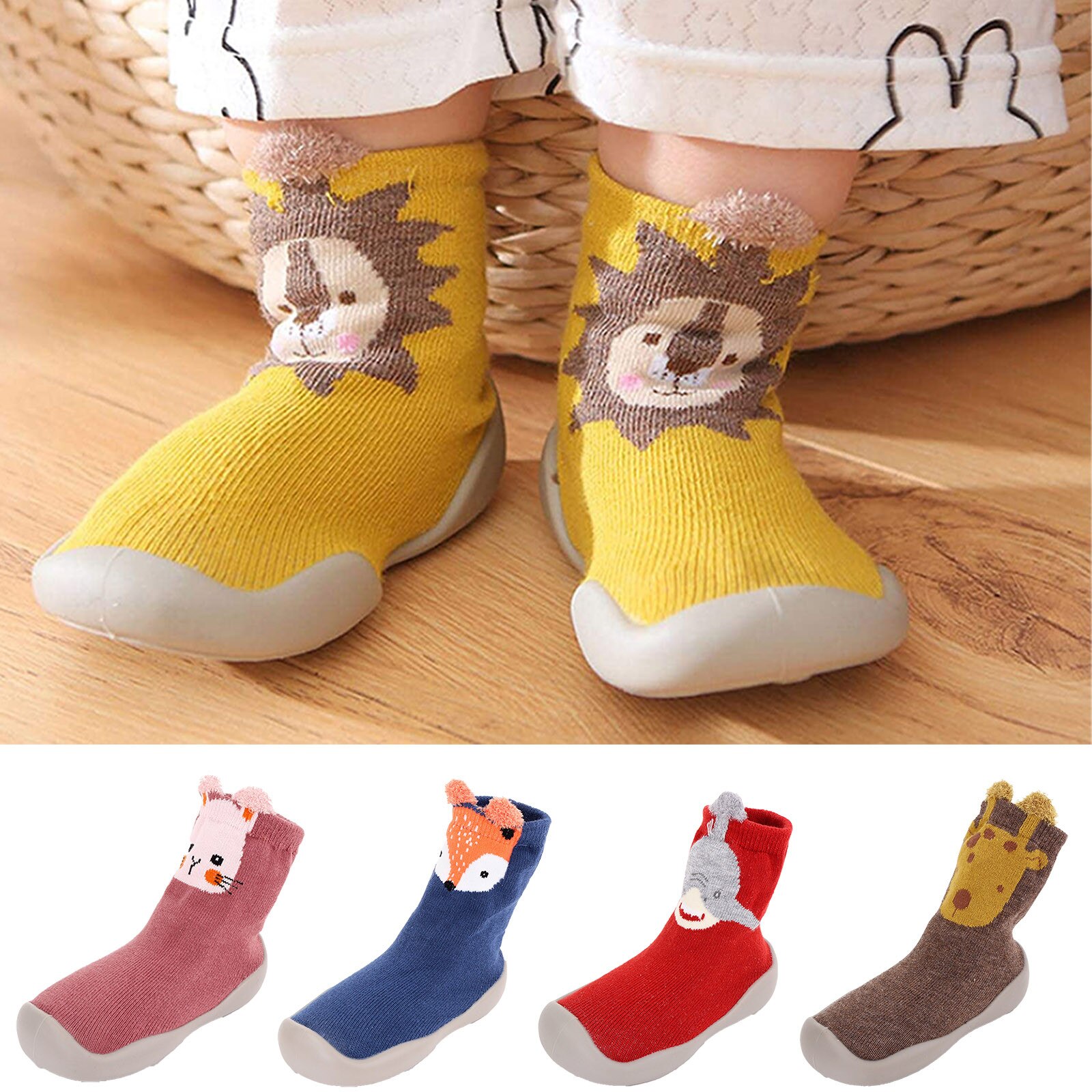 Lion Bunny Socks Infant Baby Boys Girls Anti-slip Cartoon Warm Floor Socks Rubber Sole Shoes Cotton Shoes Socks Носки Детские