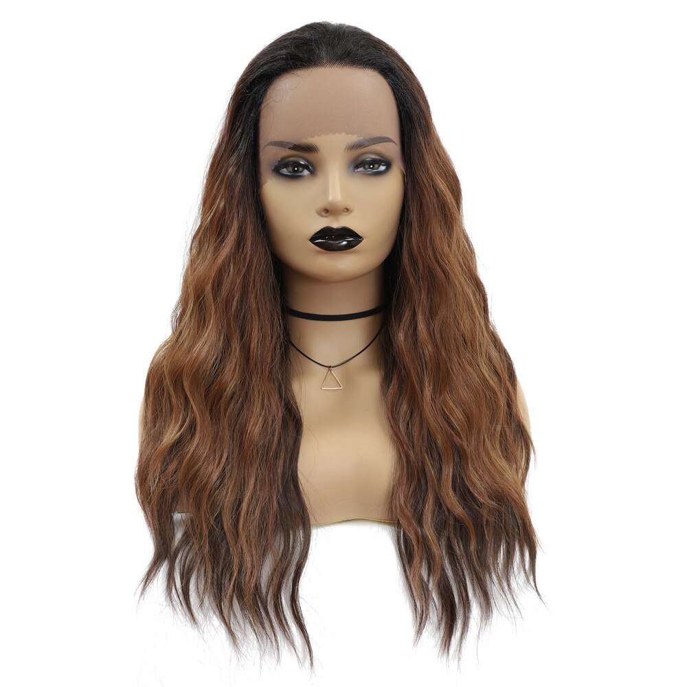 22'' X-TRESS Natural Wave Glueless Lace Front Wigs Dark Roots Ombre Brown Heat Resistant Synthetic Wig For Black Women Daily Use: OP27