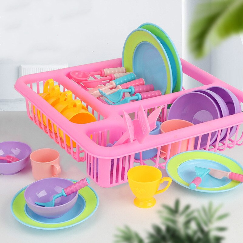 21pcs Drain Basket Simulation Tableware Set Play House Toy Simulation Kitchen Toy