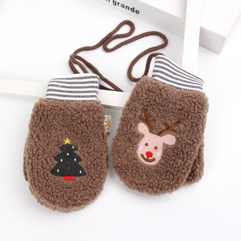 Winter Weihnachten Neue kinder Verdickt Warme Handschuhe Für Mädchen Und Jungen Lamm Samt Handschuhe Kinder Tasche Finger Handschuhe: Coffee