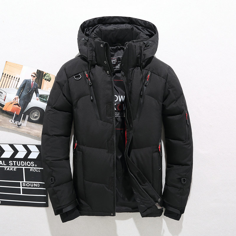 Mannen Parka Down Dikke Warme Winter Jacket Hooded Thicken Duck Down Jas Casual Slim Overjas Met Veel Zakken mens: Zwart / L
