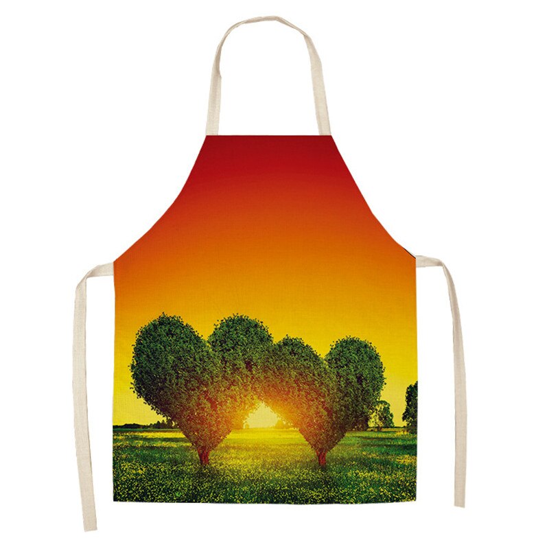Delantal de cocina de bosque para hombre y mujer, delantales de lino y algodón sin mangas con estampado de árbol de fantasía, Herramientas de limpieza para el hogar: 1 / 47x38cm