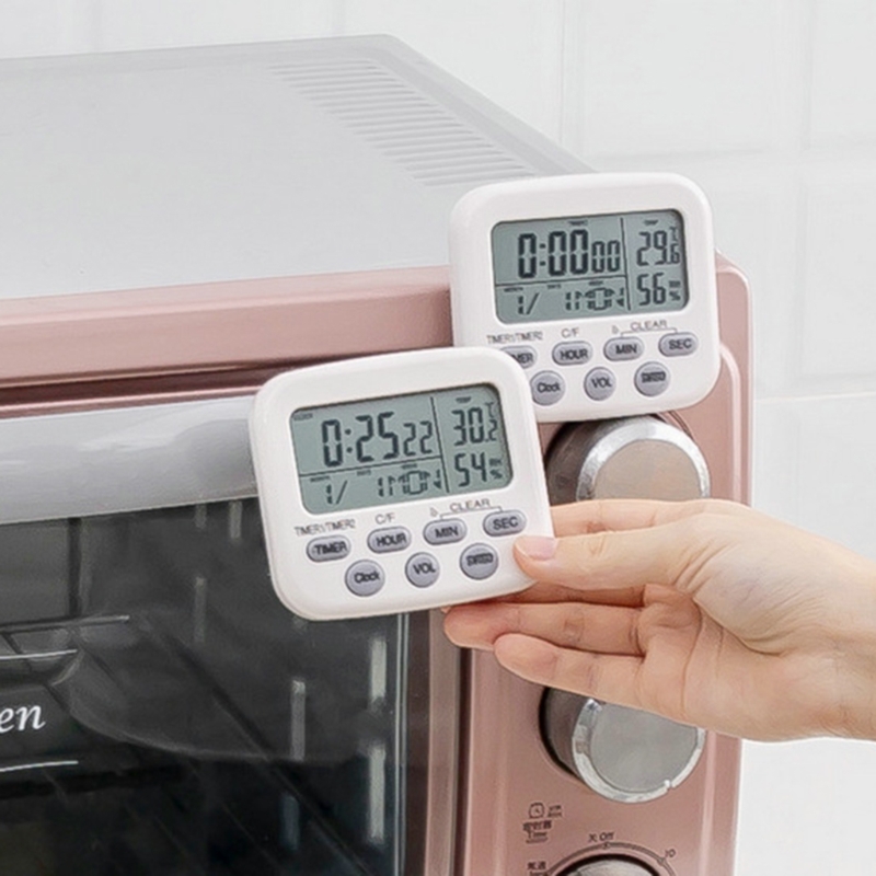 Timer Clock Thermometer Hygrometer Date Display 12/24 Hours 2 Groups Alarm Digital Countdown Kitchen Timer