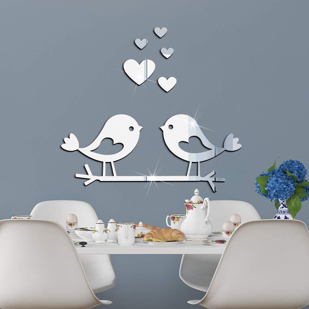Love Bird Acrylic Mirror Stickers Wall Sticker Baby Bedroom Decor Living Room Home Decoration Accessories