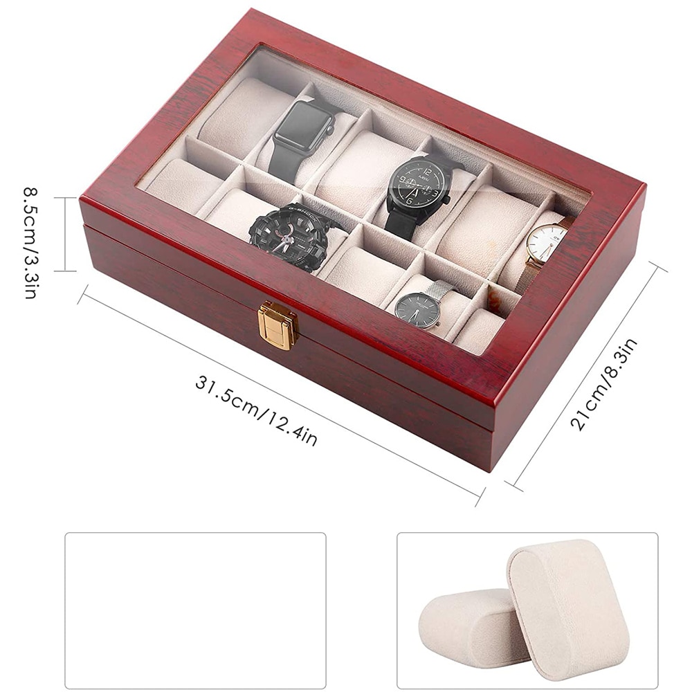 Watch Box Watch Organizer 12 Grids Wooden Watch Storage Case Display Storage Box Jewelry Collection Organiser Holder D30